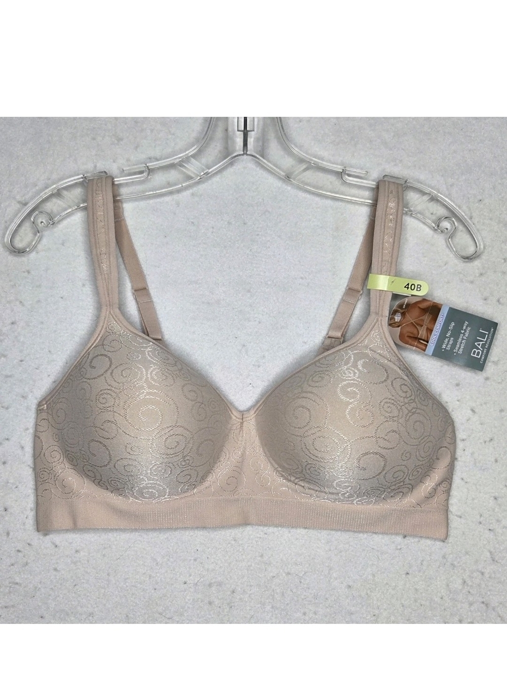 Bali Bra NWT 40B Cool Comfort Revolution Wireless DF3463 Beige Swirl Stretch